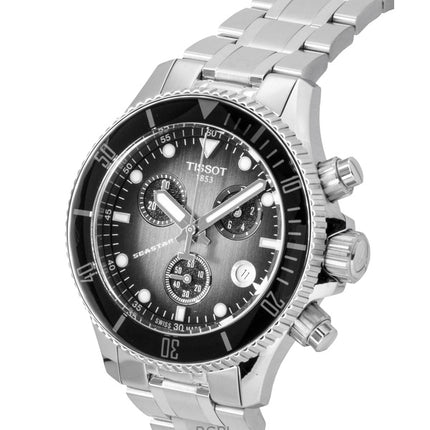 Tissot Seastar 1000 kronograf rustfrit stål sort urskive quartz dykkerur T120.217.11.061.00 300M herreur