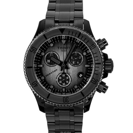 Tissot Seastar 1000 kronograf sort rustfrit stål sort urskive quartz dykkerur T120.217.33.061.00 300M herreur