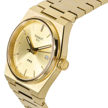 Tissot PRX Gold Tone rustfrit stål Champagne Urskive Swiss Quartz T137.210.33.021.00 100M dameur