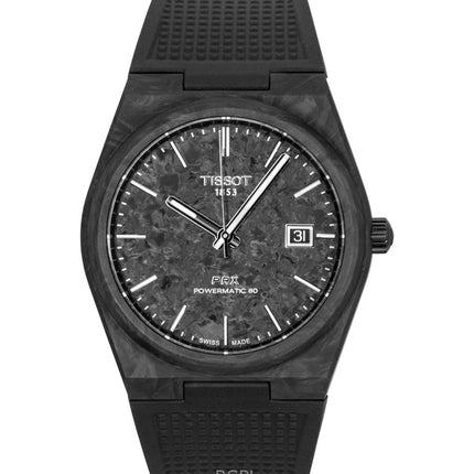 Tissot PRX kulstof syntetisk rem sort urskive automatisk T137.907.97.201.00 100M herreur