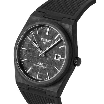 Tissot PRX kulstof syntetisk rem sort urskive automatisk T137.907.97.201.00 100M herreur