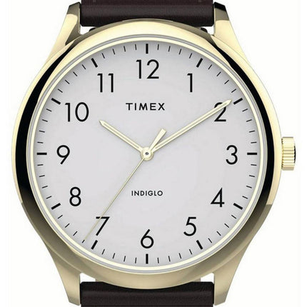 Timex Modern Easy Reader Hvid urskive LÃ¦derrem Kvarts TW2T71600 Herreur
