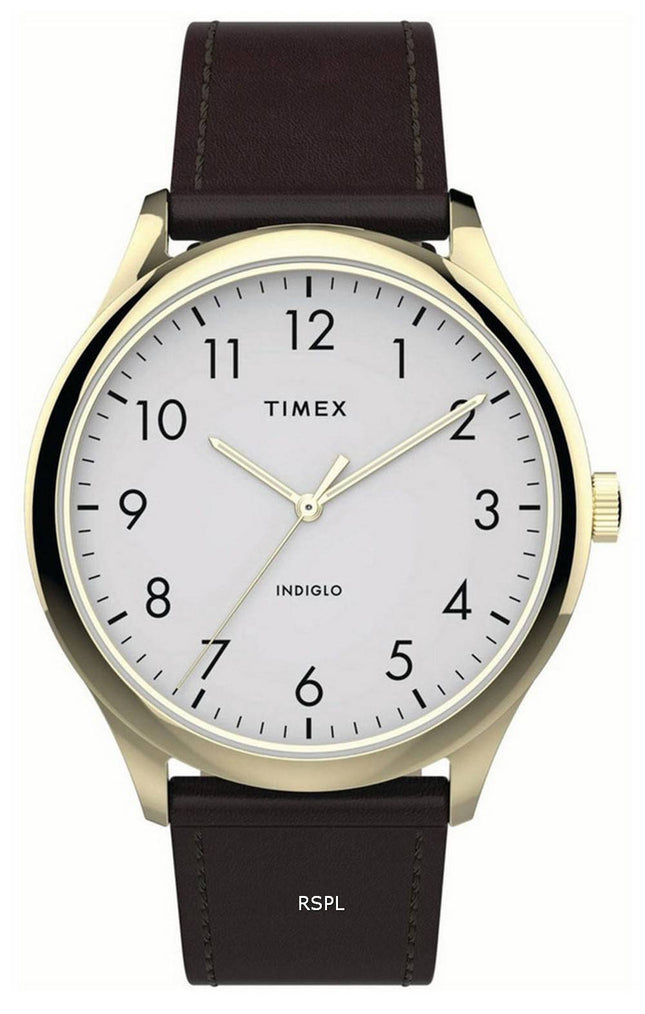 Timex Modern Easy Reader Hvid urskive LÃ¦derrem Kvarts TW2T71600 Herreur