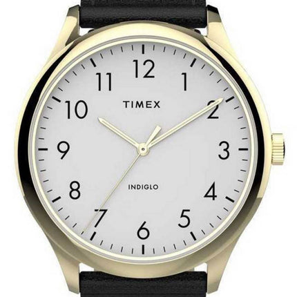 Timex Easy Reader Hvid urskive Kvarts lÃ¦derrem TW2T71700 Herreur