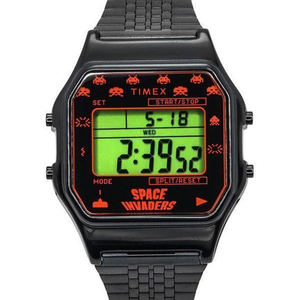 Timex T80 X Space Invaders digitalt rustfrit stål kvarts TW2V30200 unisex ur