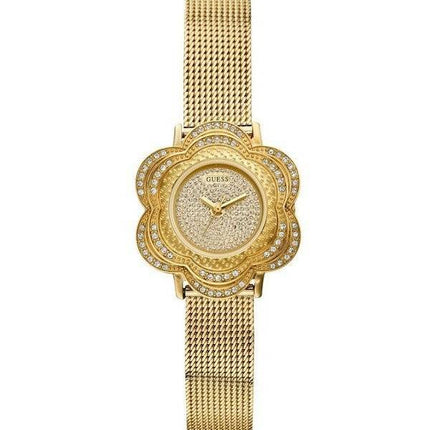 Gætte gul guld Tone Floral Mesh U0139L2 kvinders ur