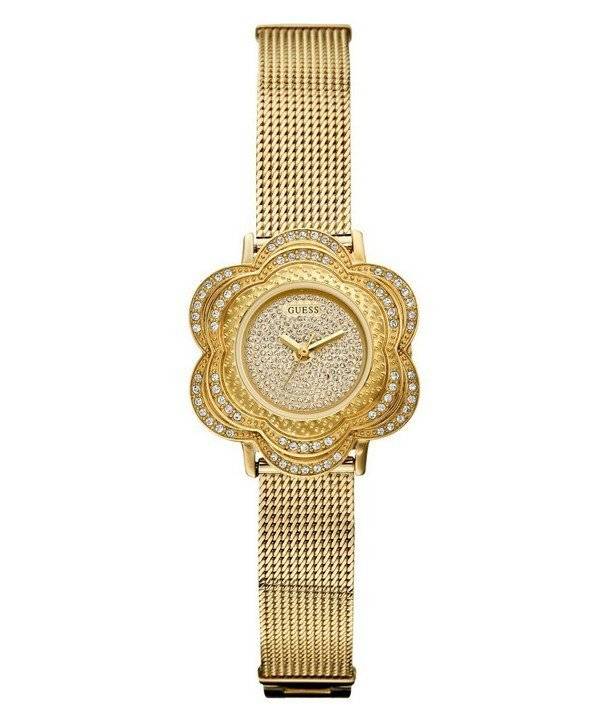 Gætte gul guld Tone Floral Mesh U0139L2 kvinders ur