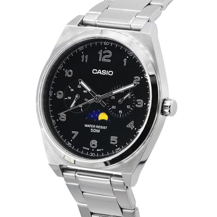 Renoveret Casio Standard Analog Moon Phase Black Dial Quartz MTP-M300D-1A herreur