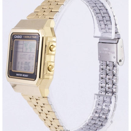 Renoveret Casio Digital Gold Tone rustfrit stål Quartz A500WGA-1DF herreur