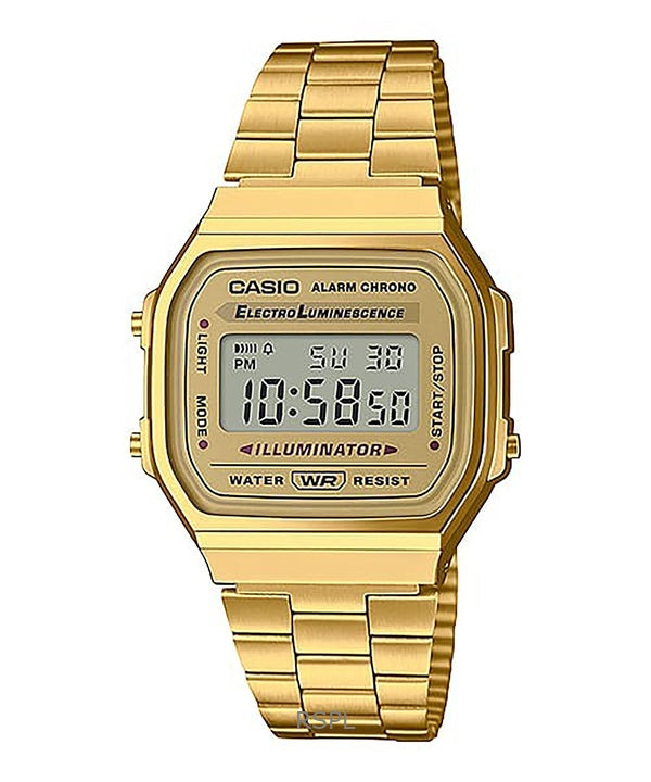 Renoveret Casio Digital Gold Tone rustfrit stål A168WG-9WDF unisex ur