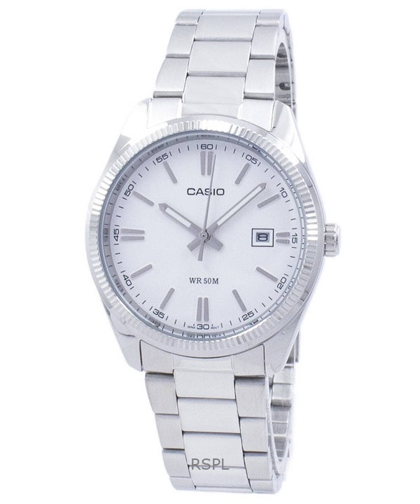 Renoveret Casio Analog rustfrit stål hvid skive Quartz MTP-1302D-7A1V herreur