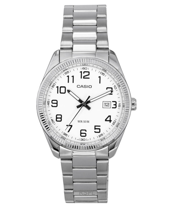 Renoveret Casio Standard Analog rustfrit stål hvid skive Quartz MTP-1302D-7B herreure