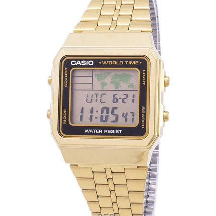 Renoveret Casio Digital Gold Tone rustfrit stål Quartz A500WGA-1DF herreur