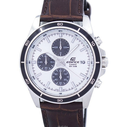 Renoveret Casio Edifice Analog Chronograph Læderrem White Dial Quartz EFR-526L-7AV 100M herreur
