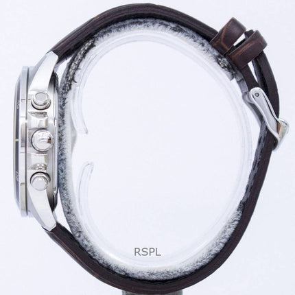 Renoveret Casio Edifice Analog Chronograph Læderrem White Dial Quartz EFR-526L-7AV 100M herreur