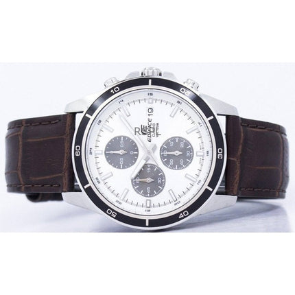 Renoveret Casio Edifice Analog Chronograph Læderrem White Dial Quartz EFR-526L-7AV 100M herreur