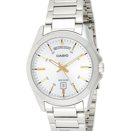 Renoveret Casio Classic Analog rustfrit stål Sølvskive Quartz MTP-1370D-7A2 herreur