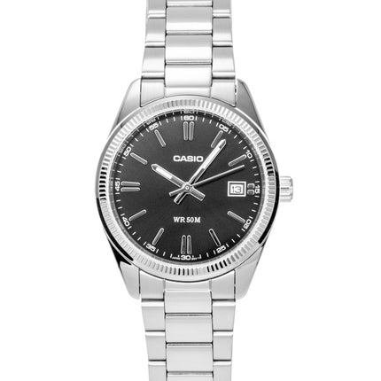 Casio analog rustfrit stål sort urskive kvarts UTP-1302PD-1AV unisexur