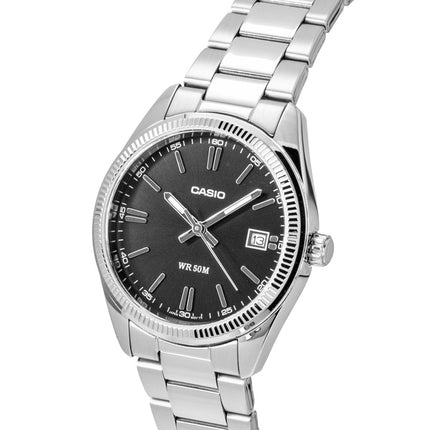 Casio analog rustfrit stål sort urskive kvarts UTP-1302PD-1AV unisexur