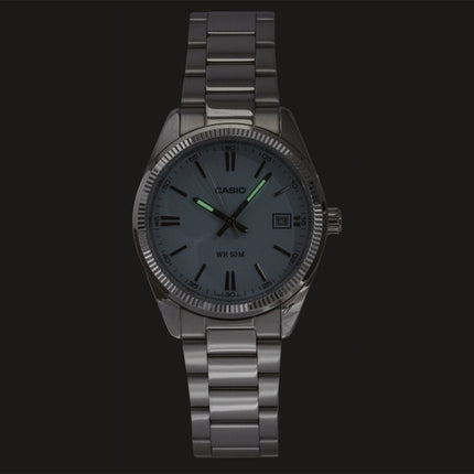 Casio analog rustfrit stål turkis urskive kvarts UTP-1302PD-2A2V unisexur