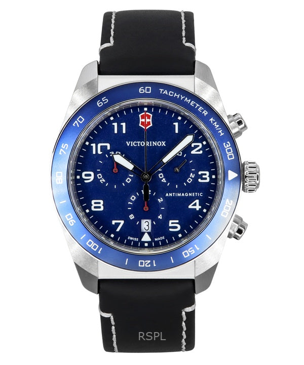 Victorinox Swiss Army Chronograph Læderrem Blå Skive Quartz 242047 100M Herreur