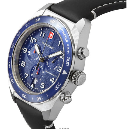 Victorinox Swiss Army Chronograph Læderrem Blå Skive Quartz 242047 100M Herreur