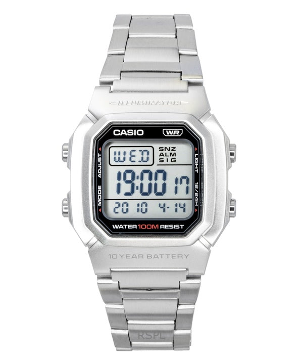 Casio digitalt rustfrit stålarmbånd quartz W-800HD-1AV 100M herreur