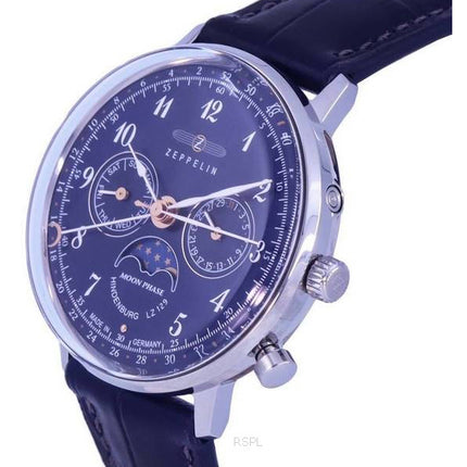 Zeppelin LZ129 Hindenburg Moonphase Blue Dial Quartz 7037-3 70373 Dameur