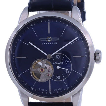 Zeppelin Flatline Open Heart Blue Dial Læderrem Automatisk 7364-3 73643 Herreur