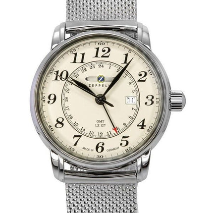 Zeppelin LZ127 Graf GMT rustfrit stål Beige skive Quartz 7642M5 herreur