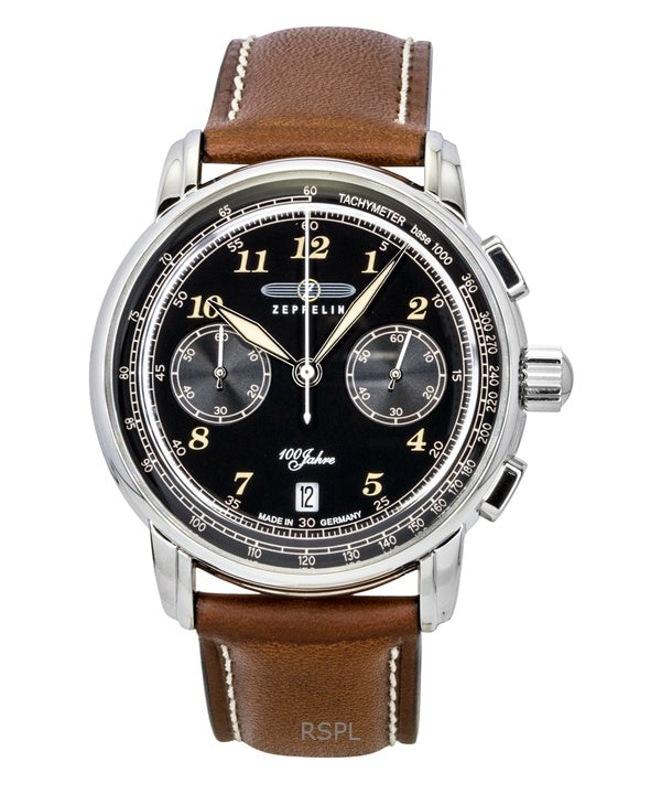 Zeppelin 100 Jahre Chronograph Leather  Strap Black Dial Quartz 76743 Men's Watch