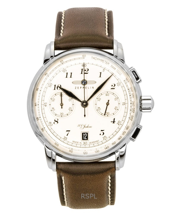 Zeppelin 100 Jahre Chronograph Læderrem Beige Urskive Quartz 76746 Herreur