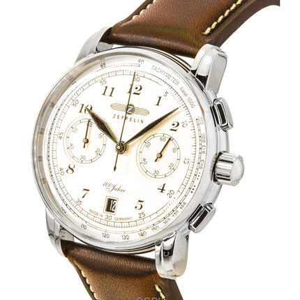 Zeppelin 100 Jahre Chronograph Læderrem Beige Urskive Quartz 76746 Herreur
