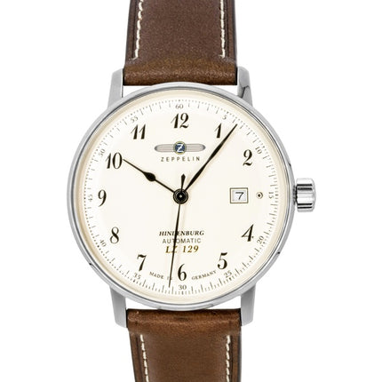 Zeppelin LZ129 Hindenburg læderrem beige urskive automatisk 80565 herreur