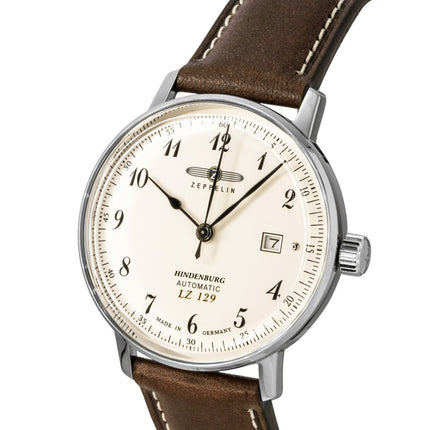Zeppelin LZ129 Hindenburg læderrem beige urskive automatisk 80565 herreur