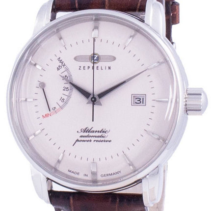 Renoveret Zeppelin Atlantic hvid urskive læderrem automatisk 8462-5 84625 herreur