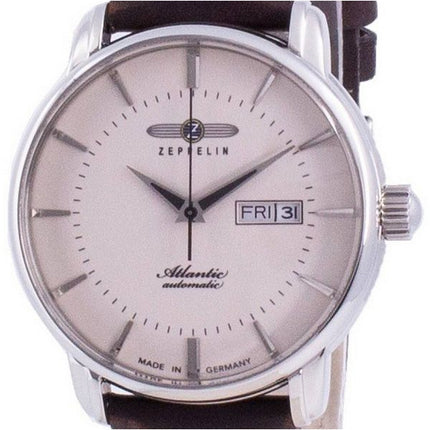 Zeppelin Atlantik Beige urskive læderrem automatisk 8466-5 84665 Herreur