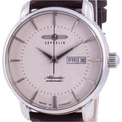 Renoveret Zeppelin Atlantic Beige Dial Læderrem Automatisk 8466-5 84665 Herreur
