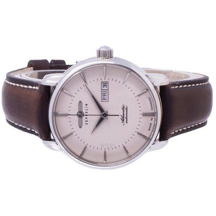 Renoveret Zeppelin Atlantic Beige Dial Læderrem Automatisk 8466-5 84665 Herreur