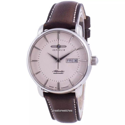 Renoveret Zeppelin Atlantic Beige Dial Læderrem Automatisk 8466-5 84665 Herreur