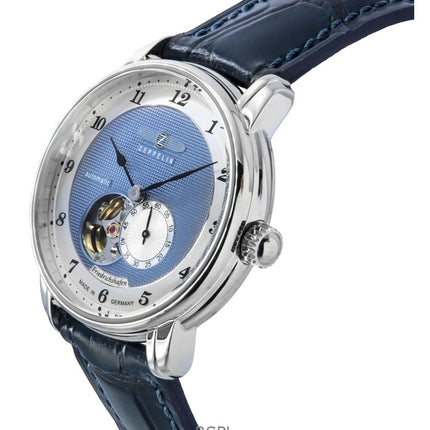 Zeppelin Friedrichshafen læderrem Blå åben hjerteskive automatisk 85663 herreur