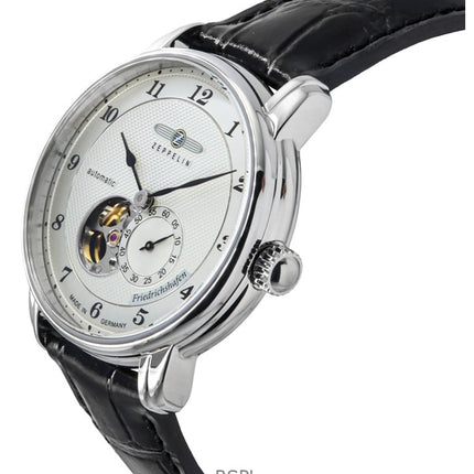 Zeppelin Friedrichshafen læderrem sølv åben hjerteskive automatisk 85664 herreur