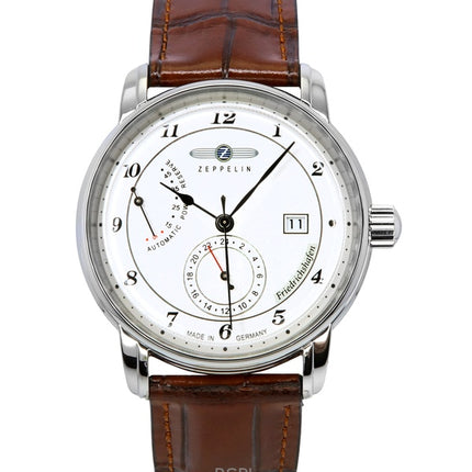 Zeppelin Friedrichshafen Læderrem Hvid Urskive Automatisk 85901 Herreur