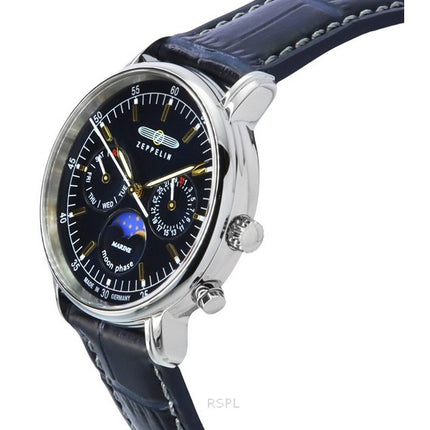 Zeppelin LZ14 Marine Moonphase læderrem Blue Dial Quartz 86353 Dameur