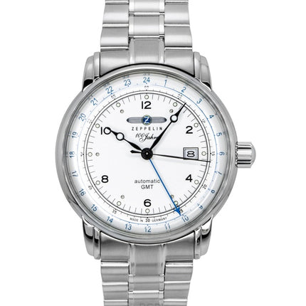 Zeppelin 100 Jahre GMT rustfrit stål sølvfarvet urskive automatisk 8666MB1 herreur