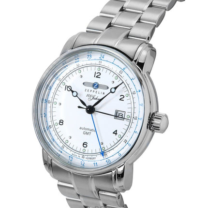 Zeppelin 100 Jahre GMT rustfrit stål sølvfarvet urskive automatisk 8666MB1 herreur