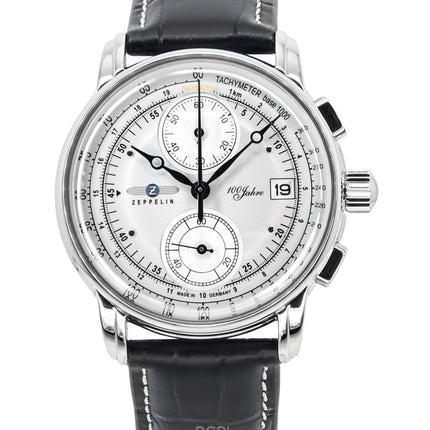 Zeppelin 100 Jahre Chronograph læderrem Silver Dial Quartz 86701 herreur