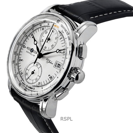 Zeppelin 100 Jahre Chronograph læderrem Silver Dial Quartz 86701 herreur