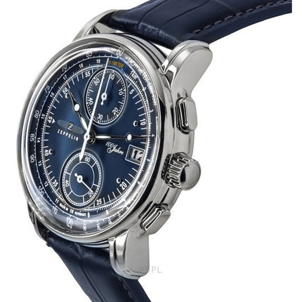 Zeppelin 100 Jahre Chronograph læderrem Blue Dial Quartz 86703 herreur