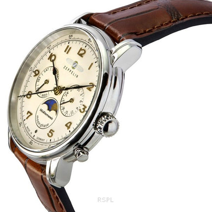Zeppelin Mediterranean Moon Phase læderrem Beige Urskive Quartz 96365 Herreur